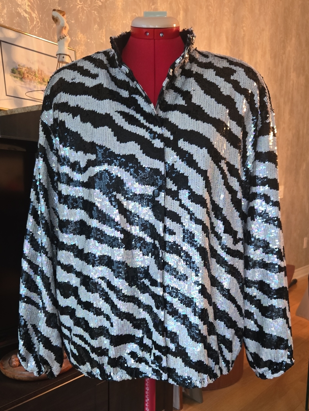 Vintage Jeanette Kastenberg For St. Martin Zebra Print Sequin Bomber Jacket